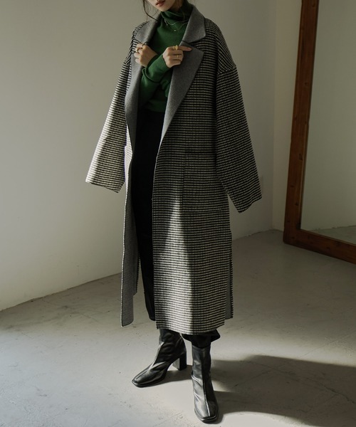 Fashion Letter(ファッションレター)の「チェック柄ロングチェスターコート(チェスターコート・レディース・ブラウン/ブラック・M/L)」の14枚目の写真