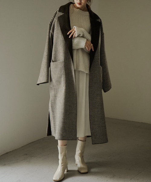 Fashion Letter(ファッションレター)の「チェック柄ロングチェスターコート(チェスターコート・レディース・ブラウン/ブラック・M/L)」の11枚目の写真