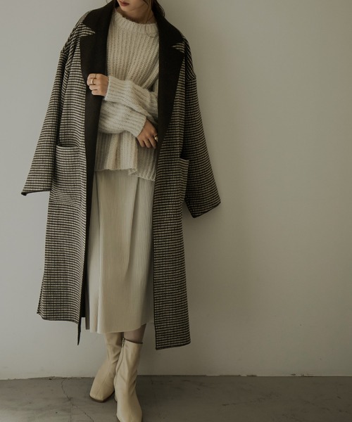 Fashion Letter(ファッションレター)の「チェック柄ロングチェスターコート(チェスターコート・レディース・ブラウン/ブラック・M/L)」の12枚目の写真