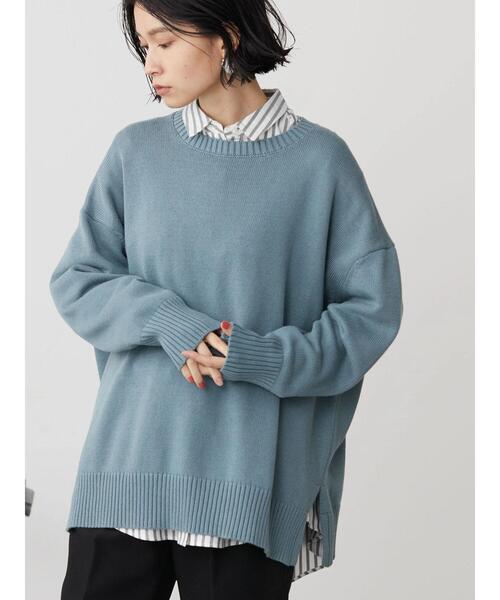 AMERICAN HOLIC（アメリカンホリック）の「サイドスリットクルーネックニットプルオーバー（ニット/セーター・レディース・ブルー/アイボリー/チャコールグレー・M/L）」の9枚目の写真