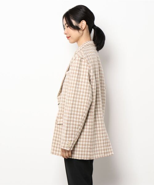 MADEMOISELLE ROPE'（マドモアゼル ロペ）の「【SANSE SANSE】オーバーサイズチェックジャケット（テーラードジャケット・レディース・ベージュ・FREE）」の3枚目の写真