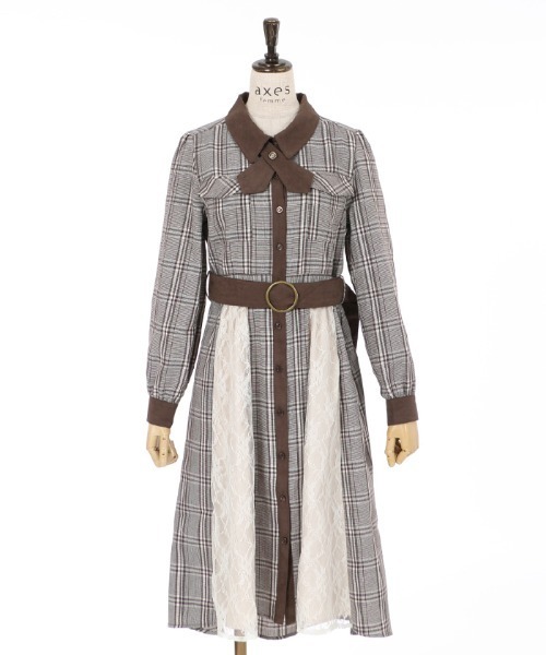 axes femme（アクシーズファム）の「配色シャツワンピース（シャツワンピース・レディース・ブラック/ダークグリーン/ブラウン・MEDIUM）」の6枚目の写真