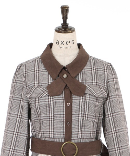 axes femme（アクシーズファム）の「配色シャツワンピース（シャツワンピース・レディース・ブラック/ダークグリーン/ブラウン・MEDIUM）」の9枚目の写真
