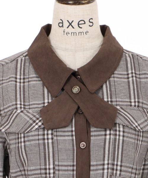 axes femme（アクシーズファム）の「配色シャツワンピース（シャツワンピース・レディース・ブラック/ダークグリーン/ブラウン・MEDIUM）」の12枚目の写真