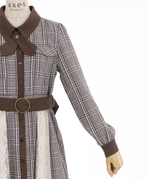 axes femme（アクシーズファム）の「配色シャツワンピース（シャツワンピース・レディース・ブラック/ダークグリーン/ブラウン・MEDIUM）」の15枚目の写真