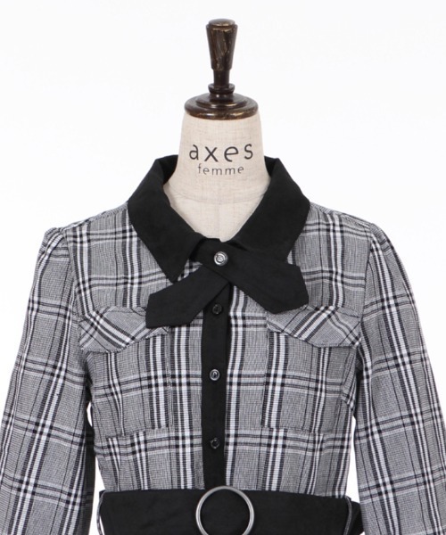 axes femme（アクシーズファム）の「配色シャツワンピース（シャツワンピース・レディース・ブラック/ダークグリーン/ブラウン・MEDIUM）」の19枚目の写真