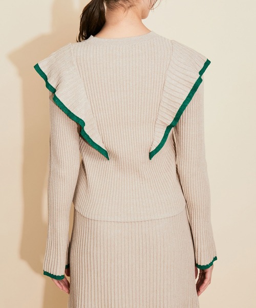 MADEMOISELLE ROPE'(マドモアゼル ロペ)の「【セットアップ対応】ラメフリルリブニットプルオーバー(ニット/セーター・レディース・ベージュ/ラベンダー・38)」の12枚目の写真