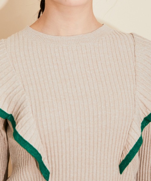 MADEMOISELLE ROPE'(マドモアゼル ロペ)の「【セットアップ対応】ラメフリルリブニットプルオーバー(ニット/セーター・レディース・ベージュ/ラベンダー・38)」の13枚目の写真