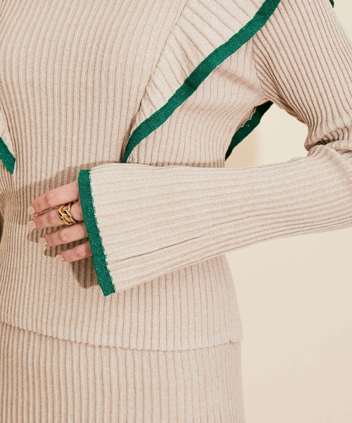 MADEMOISELLE ROPE'(マドモアゼル ロペ)の「【セットアップ対応】ラメフリルリブニットプルオーバー(ニット/セーター・レディース・ベージュ/ラベンダー・38)」の14枚目の写真