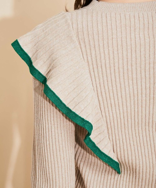 MADEMOISELLE ROPE'(マドモアゼル ロペ)の「【セットアップ対応】ラメフリルリブニットプルオーバー(ニット/セーター・レディース・ベージュ/ラベンダー・38)」の16枚目の写真