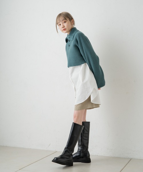 Kastane（カスタネ）の「【新色追加】ハイネッククロップドニット×BIGシャツSET（ニット/セーター・レディース・ダークブラウン/アイボリー/グリーン系その他/ブラック・FREE）」の19枚目の写真