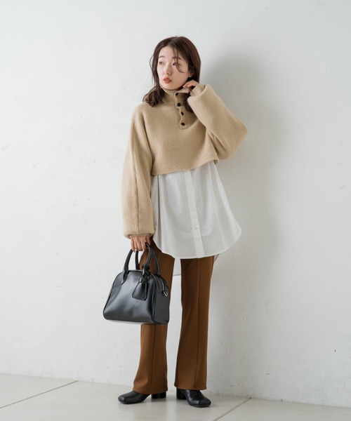 Kastane（カスタネ）の「【新色追加】ハイネッククロップドニット×BIGシャツSET（ニット/セーター・レディース・ダークブラウン/アイボリー/グリーン系その他/ブラック・FREE）」の5枚目の写真