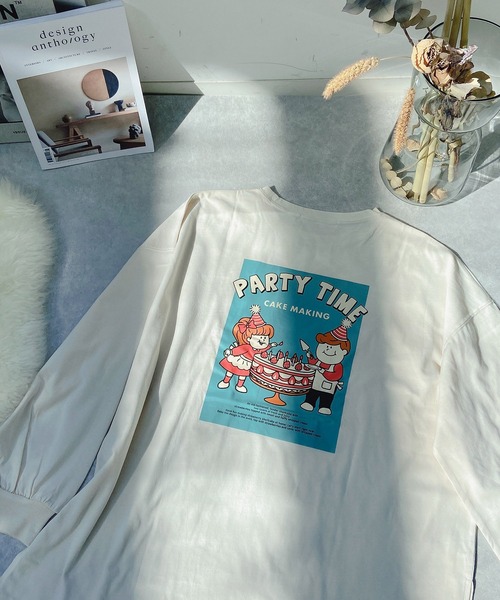 AS KNOW AS PINKY(アズノゥアズピンキー)の「◇ケーキキッズプリントロンT(Tシャツ/カットソー・レディース・ブルー/グリーン/キナリ・FREE)」の2枚目の写真