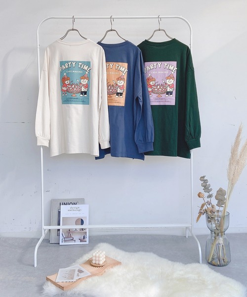 AS KNOW AS PINKY(アズノゥアズピンキー)の「◇ケーキキッズプリントロンT(Tシャツ/カットソー・レディース・ブルー/グリーン/キナリ・FREE)」の5枚目の写真