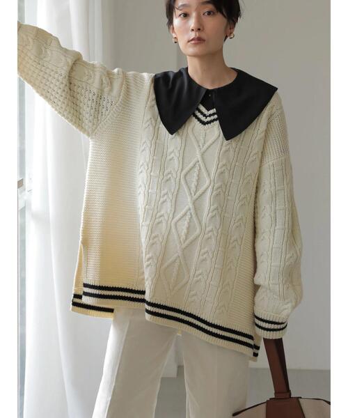 セール】Vネックチルデンケーブルニットプルオーバー（ニット/セーター