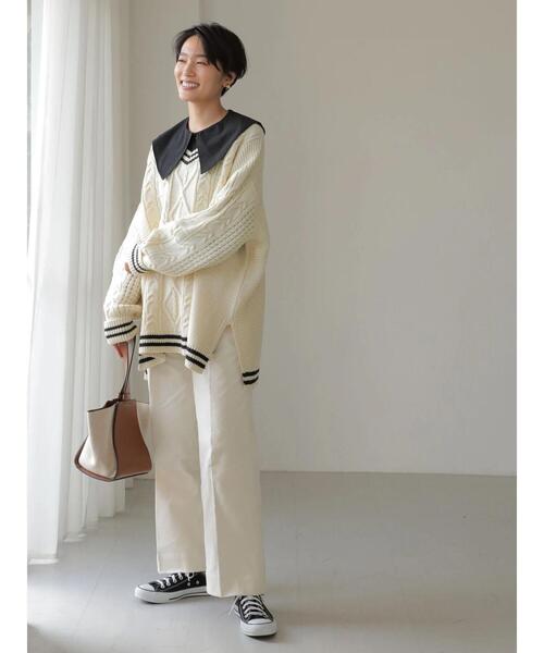 AMERICAN HOLIC（アメリカンホリック）の「Vネックチルデンケーブルニットプルオーバー（ニット/セーター・レディース・アイボリー/ブラック・M/L）」の8枚目の写真