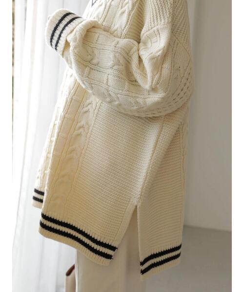 セール】Vネックチルデンケーブルニットプルオーバー（ニット/セーター