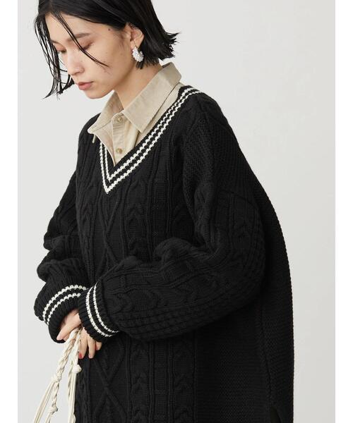 AMERICAN HOLIC（アメリカンホリック）の「Vネックチルデンケーブルニットプルオーバー（ニット/セーター・レディース・アイボリー/ブラック・M/L）」の14枚目の写真