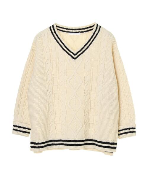 セール】Vネックチルデンケーブルニットプルオーバー（ニット/セーター