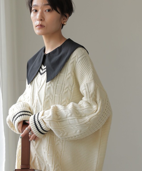 セール】Vネックチルデンケーブルニットプルオーバー（ニット/セーター