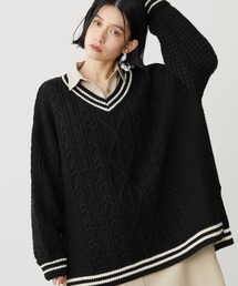 AMERICAN HOLIC | Vネックチルデンケーブルニットプルオーバー(ニット/セーター)