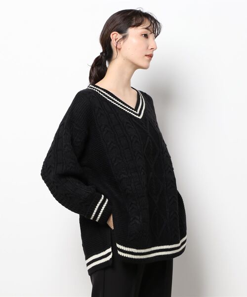 セール】Vネックチルデンケーブルニットプルオーバー（ニット/セーター