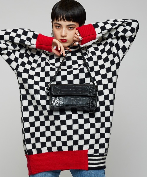 Narcissus(ナルシス)の「【Narcissus】ブロックラインニット(ニット/セーター・レディース・レッド/グリーン・FREE)」の2枚目の写真