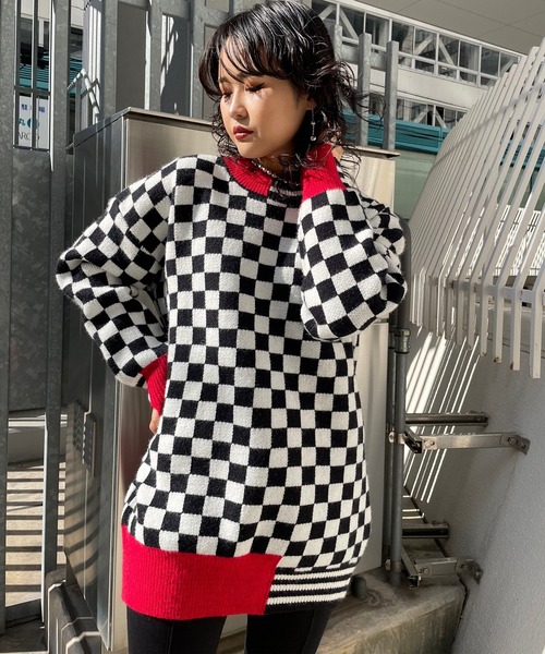 Narcissus(ナルシス)の「【Narcissus】ブロックラインニット(ニット/セーター・レディース・レッド/グリーン・FREE)」の14枚目の写真