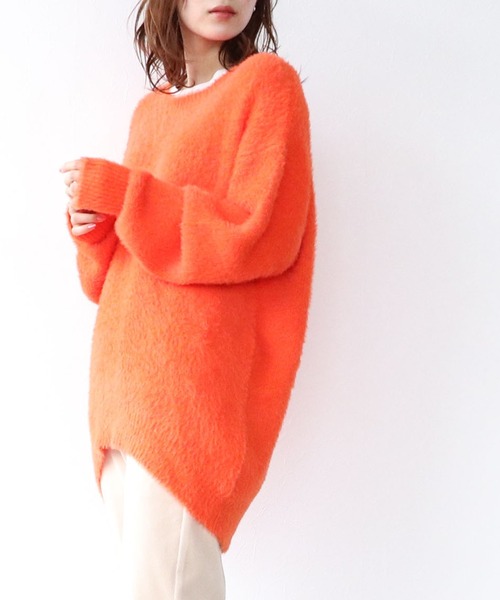 Three Four Time（ｽﾘｰﾌｫｰﾀｲﾑ）の「無地シャギーニットプルオーバー（ニット/セーター・レディース・ライム/オレンジ/ブルー/フューシャピンク・FREE）」の4枚目の写真