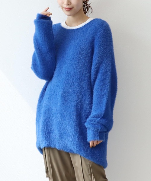 Three Four Time（ｽﾘｰﾌｫｰﾀｲﾑ）の「無地シャギーニットプルオーバー（ニット/セーター・レディース・ライム/オレンジ/ブルー/フューシャピンク・FREE）」の2枚目の写真