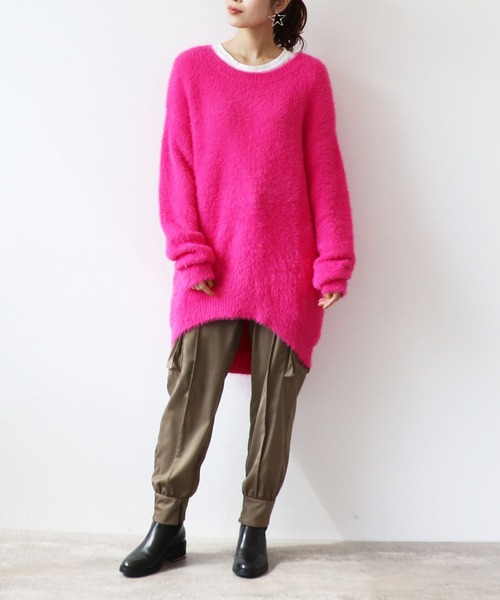 Three Four Time（ｽﾘｰﾌｫｰﾀｲﾑ）の「無地シャギーニットプルオーバー（ニット/セーター・レディース・ライム/オレンジ/ブルー/フューシャピンク・FREE）」の8枚目の写真