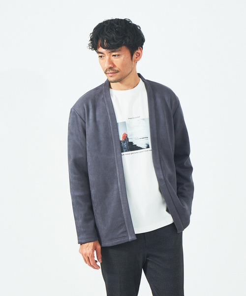 ABAHOUSE GRAY（アバハウスグレイ）の「【アンサンブル対応】ネオスエード ボタンレス カーディガン（カーディガン/ボレロ・メンズ・グレー/ベージュ/グレイッシュブルー/ブラック・46/48）」の4枚目の写真