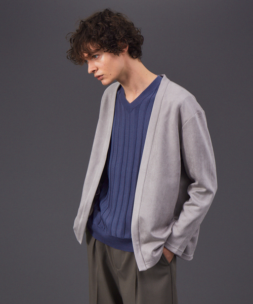 ABAHOUSE GRAY（アバハウスグレイ）の「【アンサンブル対応】ネオスエード ボタンレス カーディガン（カーディガン/ボレロ・メンズ・グレー/ベージュ/グレイッシュブルー/ブラック・46/48）」の6枚目の写真