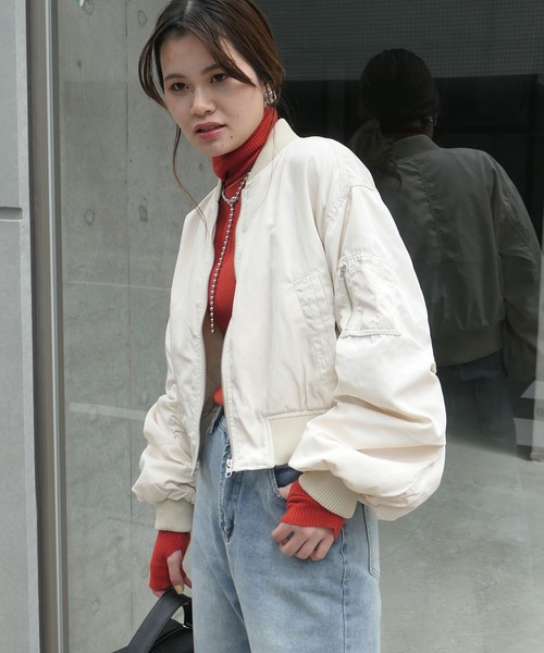 CORNERS（コーナーズ）の「ショートMA-1ブルゾン（MA-1・レディース・ライトグレー/ブラック/カーキ/アイボリー・M）」の14枚目の写真