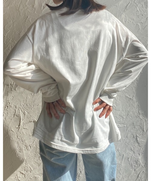 She's Closet(シーズクローゼット)の「ビッグシルエット長袖プルオーバーシンプルロゴロンT(Tシャツ/カットソー・レディース・グリーン/ホワイト×レッド/ホワイト×グリーン/スミクロ・FREE)」の8枚目の写真