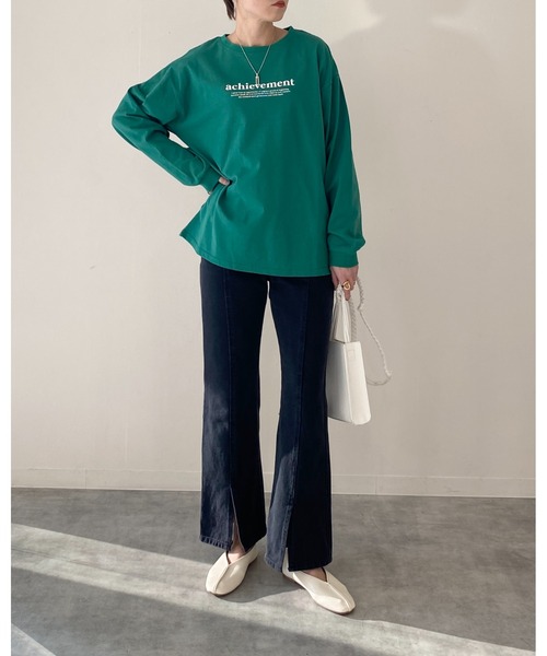 She's Closet(シーズクローゼット)の「ビッグシルエット長袖プルオーバーシンプルロゴロンT(Tシャツ/カットソー・レディース・グリーン/ホワイト×レッド/ホワイト×グリーン/スミクロ・FREE)」の12枚目の写真