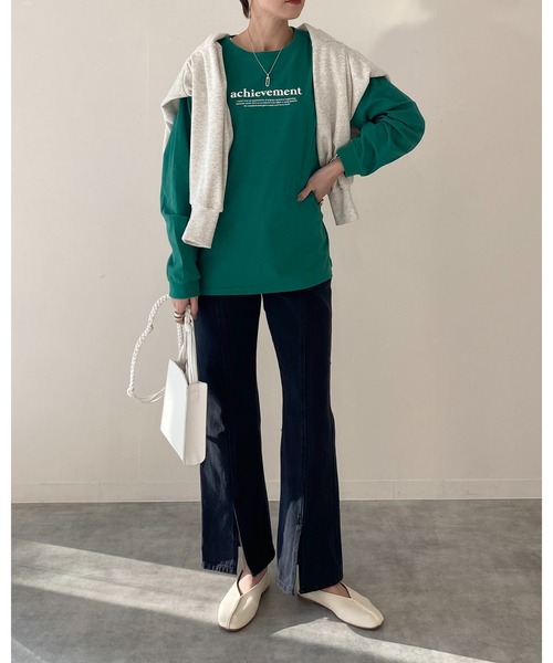 She's Closet(シーズクローゼット)の「ビッグシルエット長袖プルオーバーシンプルロゴロンT(Tシャツ/カットソー・レディース・グリーン/ホワイト×レッド/ホワイト×グリーン/スミクロ・FREE)」の13枚目の写真