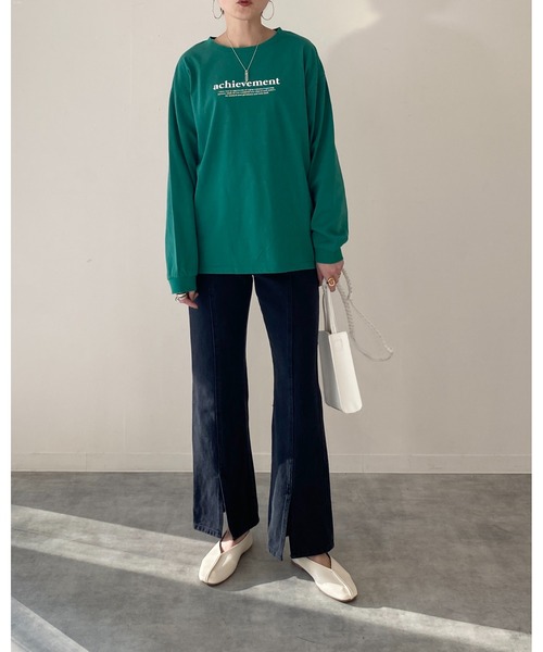 She's Closet(シーズクローゼット)の「ビッグシルエット長袖プルオーバーシンプルロゴロンT(Tシャツ/カットソー・レディース・グリーン/ホワイト×レッド/ホワイト×グリーン/スミクロ・FREE)」の22枚目の写真