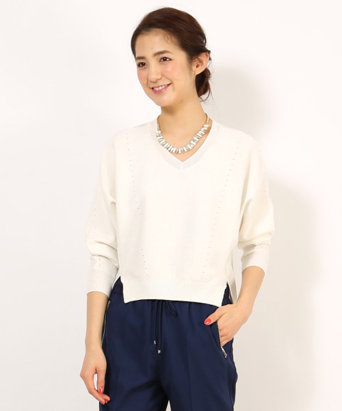 Abahouse Devinette（ドゥヴィネット）の「ﾄﾞﾙﾏﾝｽﾘｰﾌﾞVﾈｯｸﾌﾟﾙｵｰﾊﾞｰ（ニット/セーター・レディース・オフホワイト/ライトグレー/レッド・FREE）」の2枚目の写真