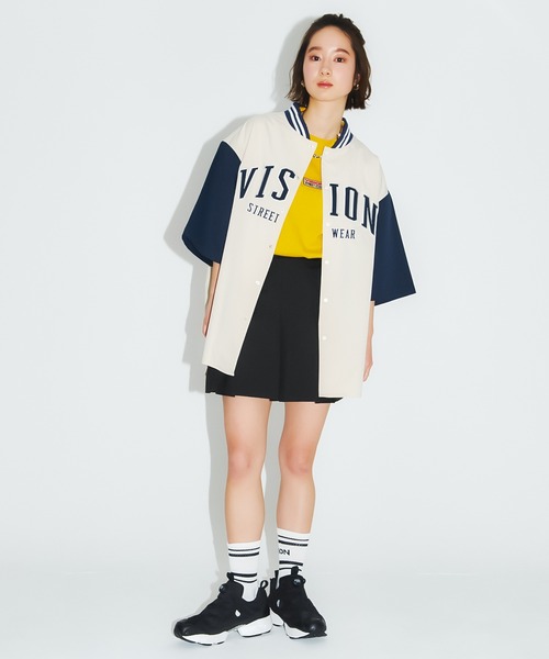 VISION STREET WEAR(ヴィジョンストリートウェア)の「【VISION STREET WEAR】ベースボールシャツ / カレッジワッペンスタジャン(シャツ/ブラウス・レディース・グリーン系2/ネイビー系2/ネイビー系1/イエロー系1/ホワイト系2/ホワイト系1/グリーン系1・LARGE/X-LARGE/MEDIUM)」の10枚目の写真