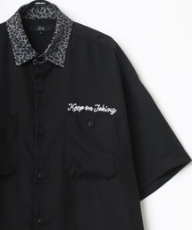 Lazar（ラザル）の「オーバーサイズ Keep on Toking ワンポイント チェーン刺繍 クレリック レギュラーカラー 半袖シャツ/ボーリングシャツ（シャツ/ブラウス）」