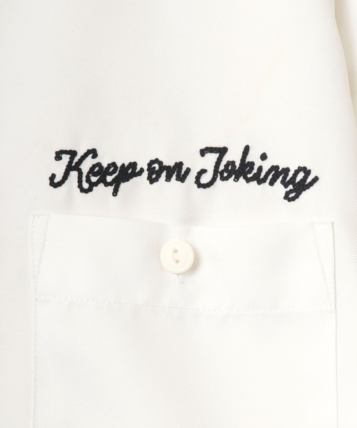 Lazar（ラザル）の「オーバーサイズ Keep on Toking ワンポイント チェーン刺繍 クレリック レギュラーカラー 半袖シャツ/ボーリングシャツ（シャツ/ブラウス・メンズ・ホワイト/ブラック/ダークグリーン/ベージュ/マスタード・LL/M/L）」の14枚目の写真