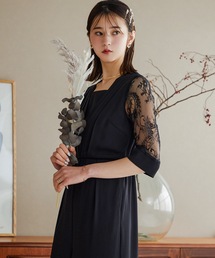 袖レースオールインワンワイドパンツパーティードレス