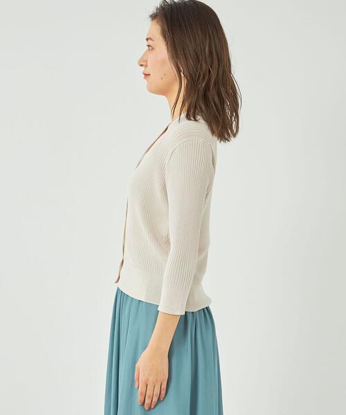 green label relaxing(グリーンレーベルリラクシング)の「コンパクト リブ Vネック カーディガン -ウォッシャブル-(カーディガン/ボレロ・レディース・ダークブラウン/オフホワイト/コバルトブルー・FREE)」の5枚目の写真