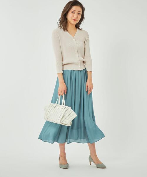 green label relaxing(グリーンレーベルリラクシング)の「コンパクト リブ Vネック カーディガン -ウォッシャブル-(カーディガン/ボレロ・レディース・ダークブラウン/オフホワイト/コバルトブルー・FREE)」の10枚目の写真