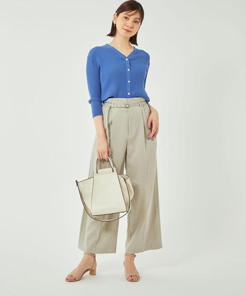 green label relaxing(グリーンレーベルリラクシング)の「コンパクト リブ Vネック カーディガン -ウォッシャブル-(カーディガン/ボレロ・レディース・ダークブラウン/オフホワイト/コバルトブルー・FREE)」の12枚目の写真