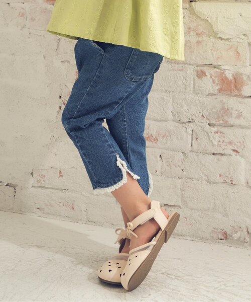 apres les cours（アプレレクール）の「裾レースパンツ 8分丈（その他パンツ・キッズ・インディゴブルー/カーキ/アイボリー/ピンク/パープル・100/110/130/90/140/120/80）」の4枚目の写真