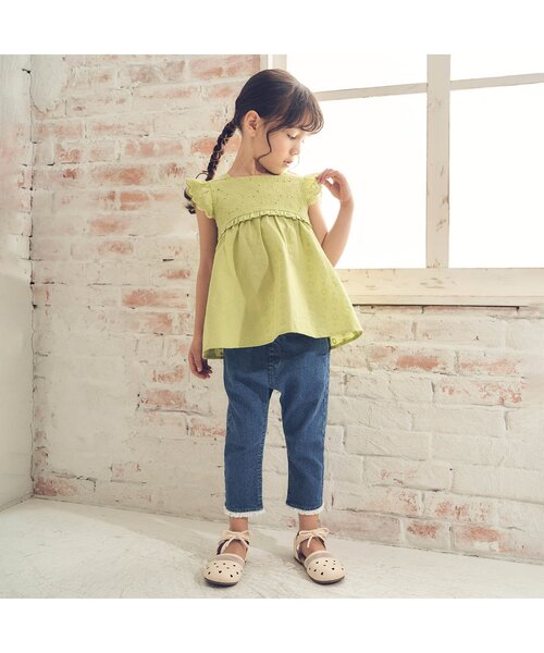 apres les cours（アプレレクール）の「裾レースパンツ 8分丈（その他パンツ・キッズ・インディゴブルー/カーキ/アイボリー/ピンク/パープル・100/110/130/90/140/120/80）」の6枚目の写真