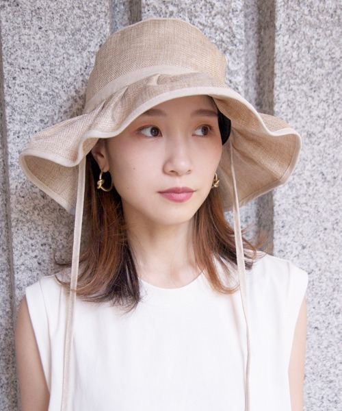 polcadot（ポルカドット）の「フェイクリネン ギャザーハット（ハット・レディース・ブラック/ベージュ/ブラウン/アイボリー・FREE）」の4枚目の写真