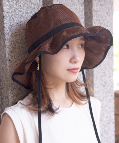 polcadot（ポルカドット）の「フェイクリネン ギャザーハット（ハット・レディース・ブラック/ベージュ/ブラウン/アイボリー・FREE）」の3枚目の写真